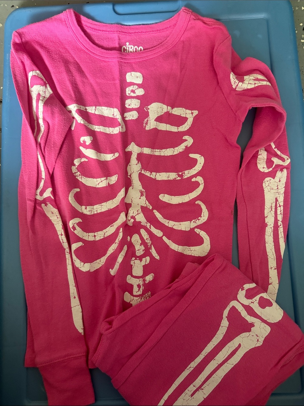 Circo Hot Pink Long Sleeve Tee with White Skeleton Print